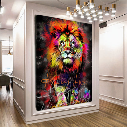 Vibrant Lion Canvas Print - Colorful Graffiti Art - Abstract Animal Wall Decor