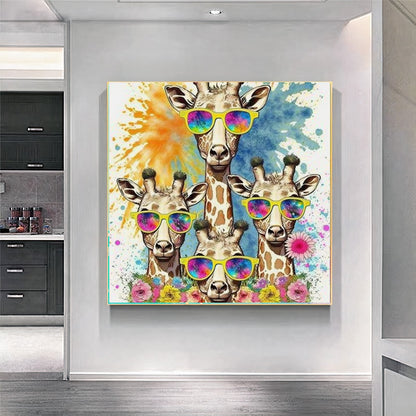 Colorful Giraffes Family, Creative Art Work, Modern Vivid Animal Art