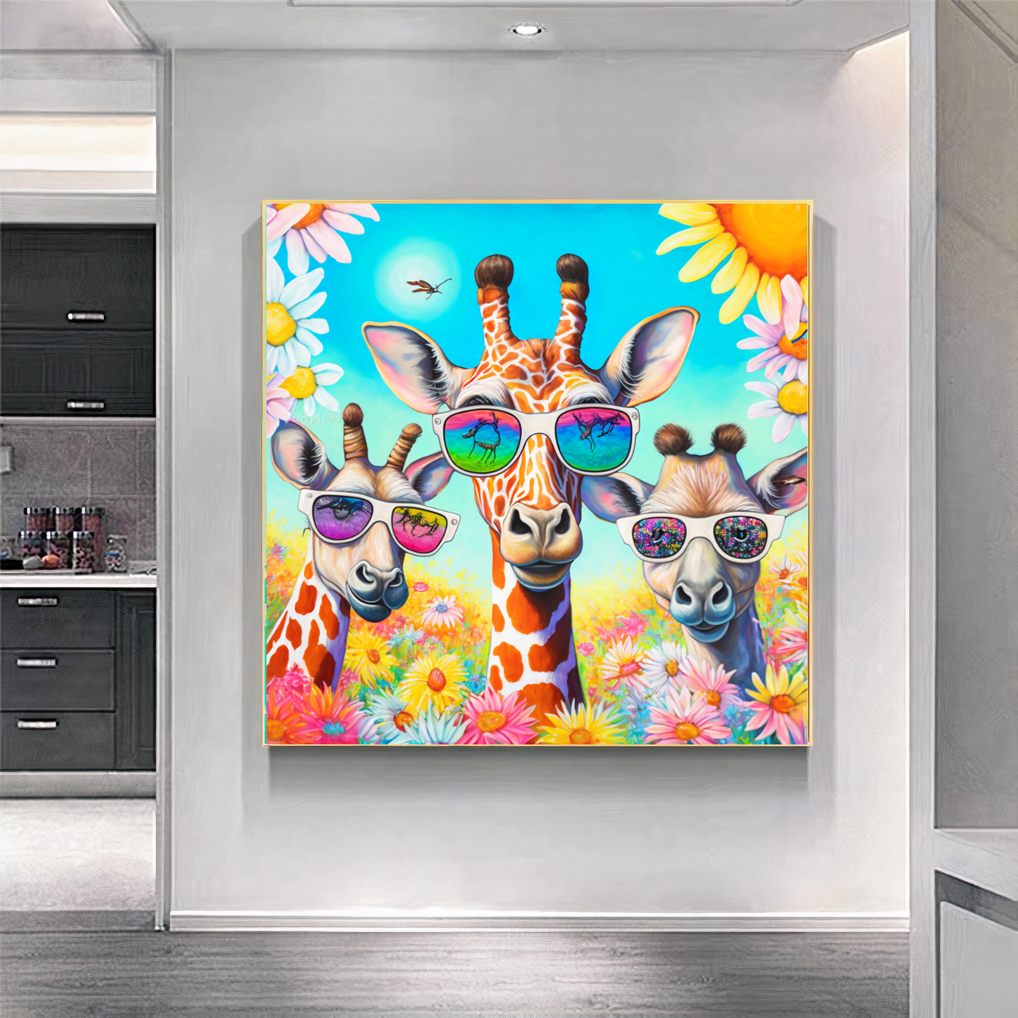 Colorful Giraffes Family, Creative Art Work, Modern Vivid Animal Art