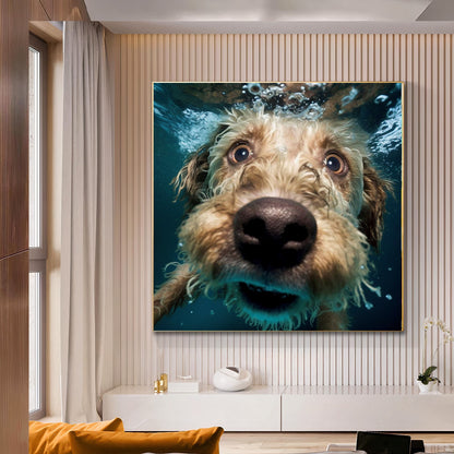 Underwater Dog Photography Canvas - Playful Modern Pet Art - Unique Wall Decor for Animal Lovers