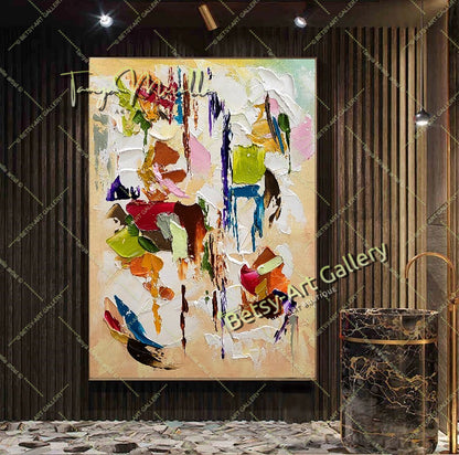 Modern Abstract Painting for Living Room - Colorful Oil Impasto Wall Art on Canvas