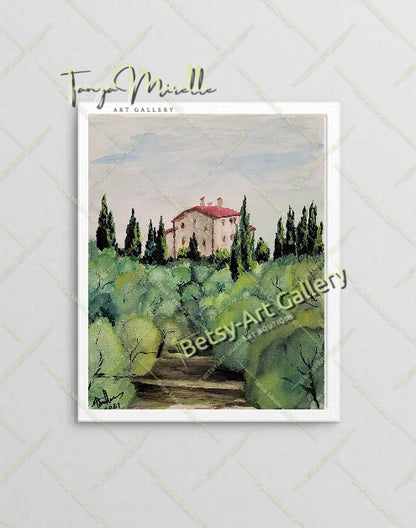 Olive Garden Watercolor Painting, Original Wall Art, No Frame {{ shop_name }}watercolor art print birthday gift blooming garden art botanical print colorful painting floral art floral painting garden painting gift for mom mediterranean art nature painting olive garden painting paper painting small painting wall art home decor watercolor floral watercolor flowers watercolor landscape watercolor painting wildflowers painting