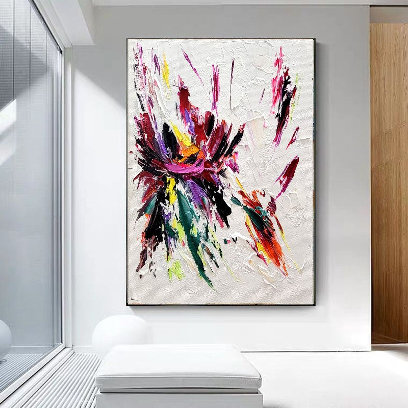 Floral Abstract Wall Art - Original Art, Colorful Impasto Oil Painting on Canvas