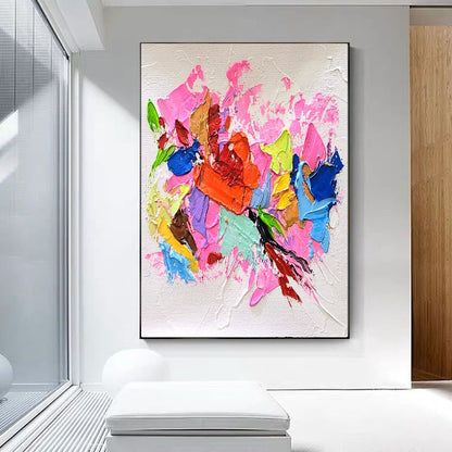 Pink Symphony, Modern Abstract Impasto Oil Painting on Canvas