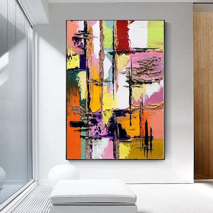 Colorful Abstract Painting, Geomertric Impasto Oil Painting on Canvas, Large Modern Wall Art