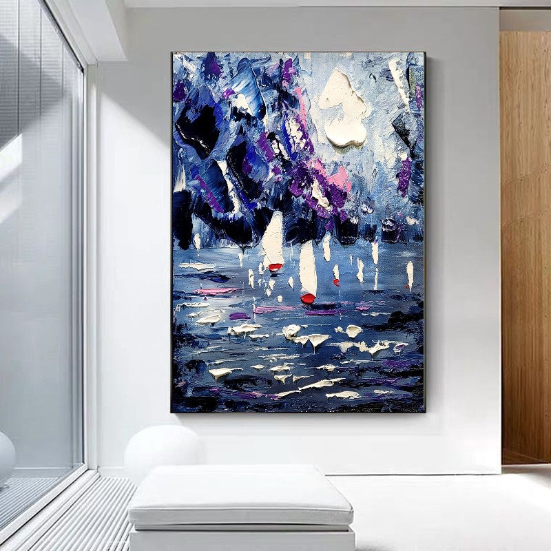 Seascape Painting, Abstract Wall Art, Modern Impasto Oil Painting on Canvas