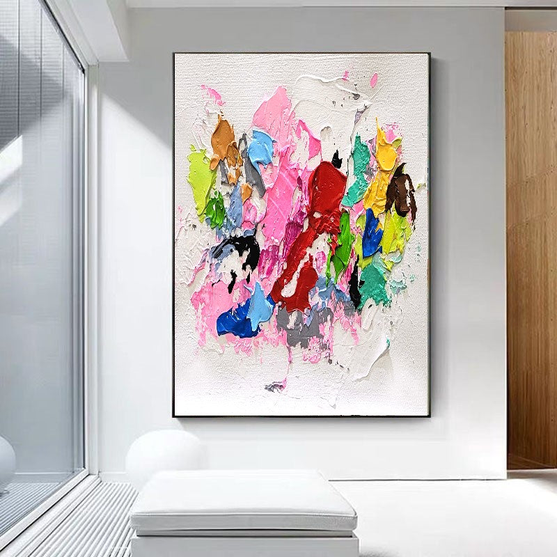 Pink Rainbow, Modern Abstract Impasto Oil Painting on Canvas