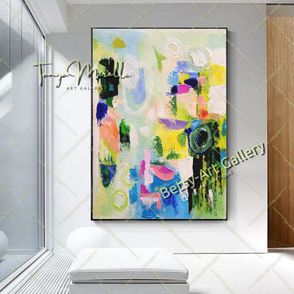 Modern Abstract Green Impasto Painting on Canvas for Living room