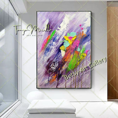 Art abstrait moderne, peinture acrylique florale sur toile pour salon