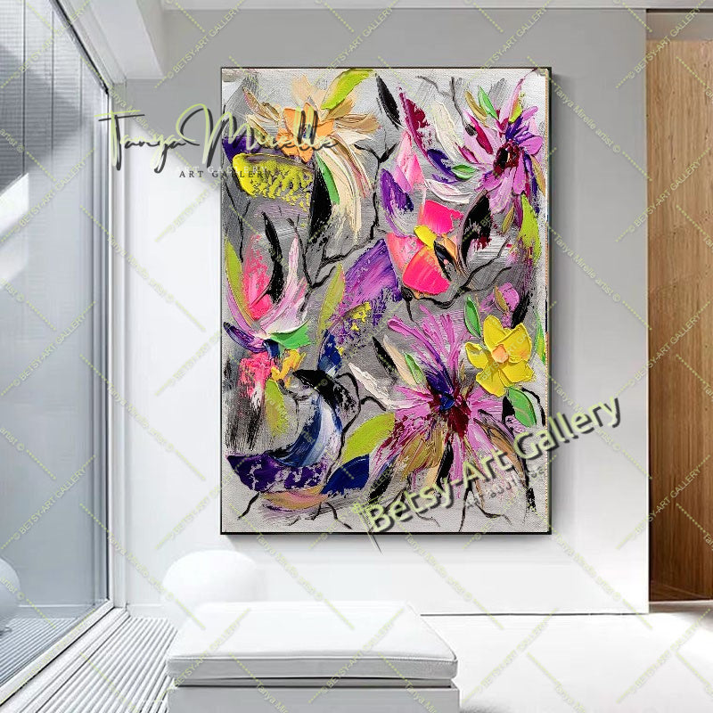 Floral Symphony - Modern Abstract Painting on Canvas, Impasto Wall Art