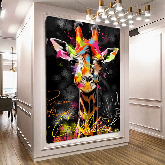 Colorful Giraffe Canvas Print - Vibrant Abstract Wall Art - Graffiti Animal Wall Decor