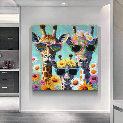 Colorful Giraffes Family, Creative Art Work, Modern Vivid Animal Art