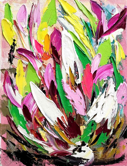 Large Modern Abstract Painting, Vibrant Floral Impasto Wall Art, Oil Painting on Canvas