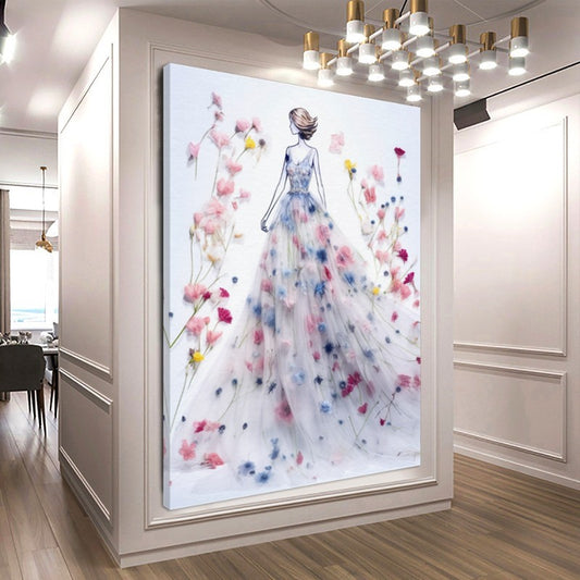 Modern Fashion Art Print on Canvas, Perfume Woman, Floral Woman Art