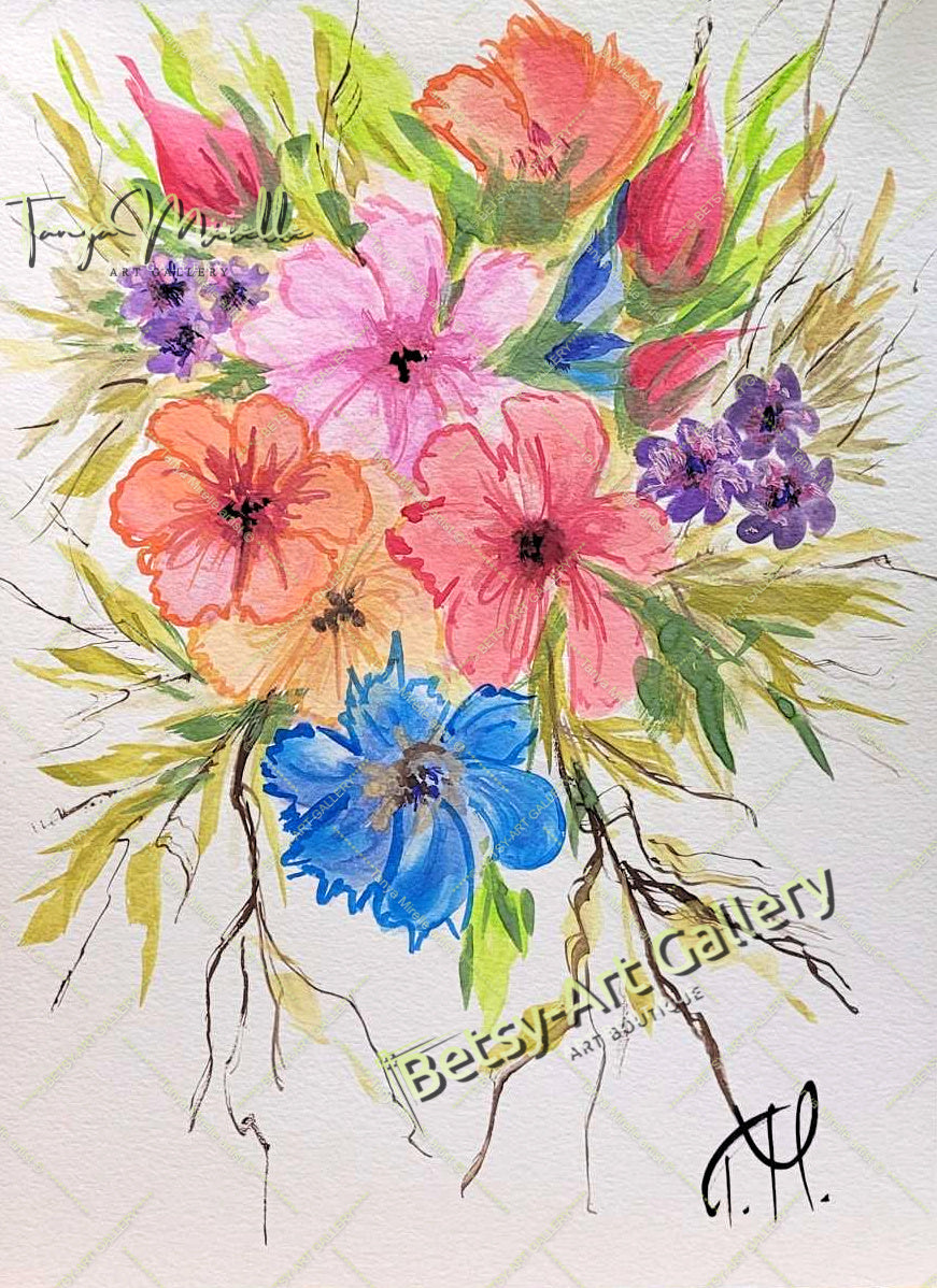 Mallows Original Watercolor Painting, Botanical Wall Art {{ shop_name }}watercolor art print birthday gift blooming garden art botanical print colorful painting floral art floral painting garden painting gift for mom mediterranean art nature painting paper painting small painting wall art home decor watercolor floral watercolor flowers watercolor landscape watercolor painting wildflowers painting