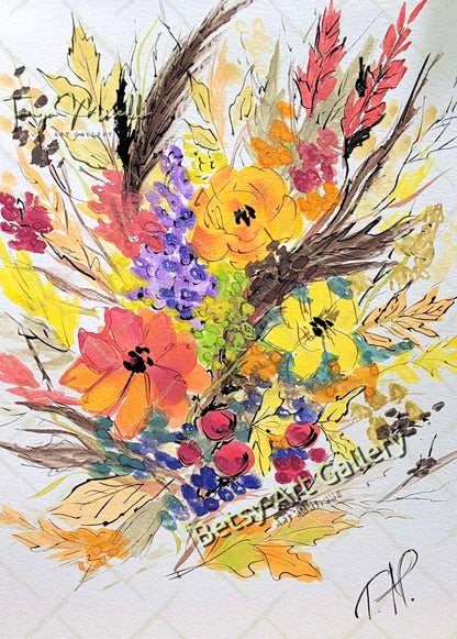 Autumn Wild Flowers Watercolor Painting, Botanical Wall Art {{ shop_name }}watercolor art print birthday gift blooming garden art botanical print colorful painting floral art floral painting garden painting gift for mom mediterranean art nature painting paper painting small painting wall art home decor watercolor floral watercolor flowers watercolor landscape watercolor painting wildflowers painting