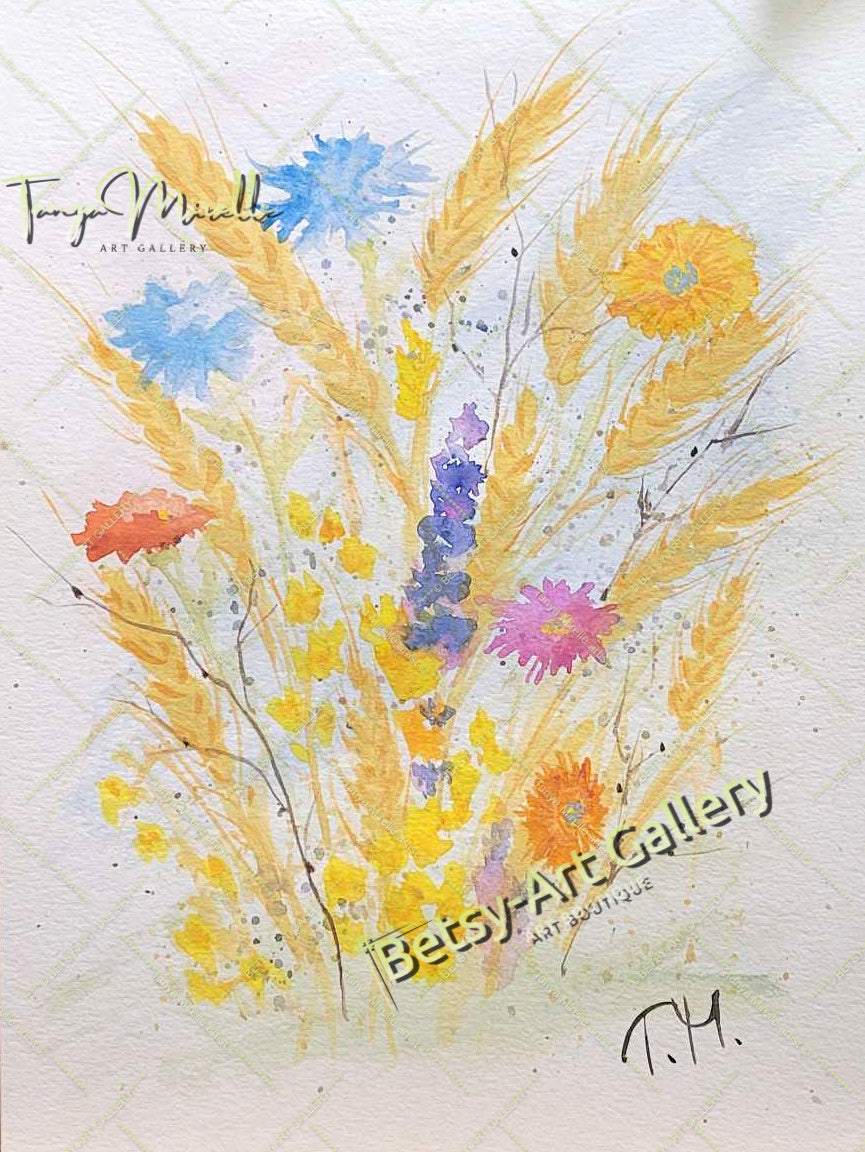 Watercolor Painting Ears of Wheat, Botanical Wall Art No Frame {{ shop_name }}watercolor art print birthday gift blooming garden art botanical print colorful painting floral art floral painting garden painting gift for mom mediterranean art nature painting paper painting small painting wall art home decor watercolor floral watercolor flowers watercolor landscape watercolor painting wildflowers painting