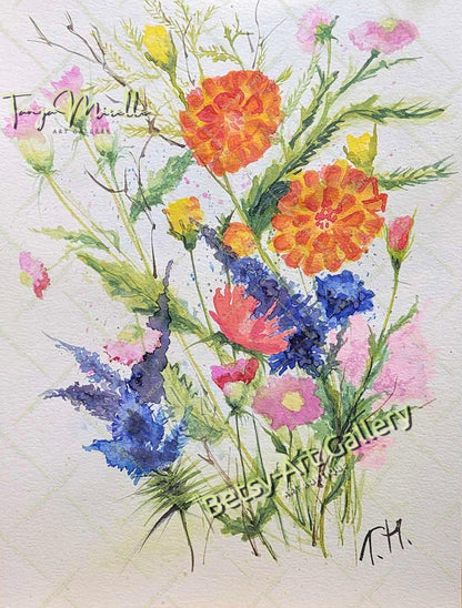 Botanical Flowers Wall Art, Watercolor Painting of Mediterranean {{ shop_name }}watercolor art print birthday gift blooming garden art botanical print colorful painting floral art floral painting garden painting gift for mom mediterranean art nature painting paper painting small painting wall art home decor watercolor floral watercolor flowers watercolor landscape watercolor painting wildflowers painting