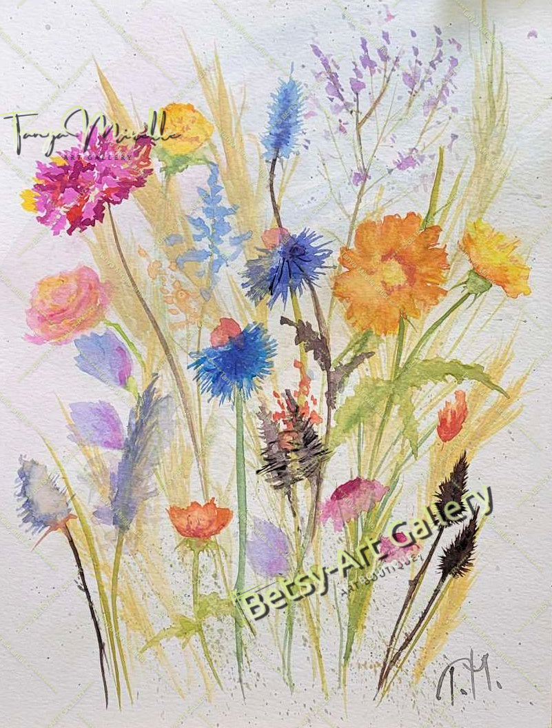 Botanical Flowers Wall Art, Watercolor Painting of Mediterranean #1 {{ shop_name }}watercolor art print birthday gift blooming garden art botanical print colorful painting floral art floral painting garden painting gift for mom mediterranean art nature painting paper painting small painting wall art home decor watercolor floral watercolor flowers watercolor landscape watercolor painting wildflowers painting