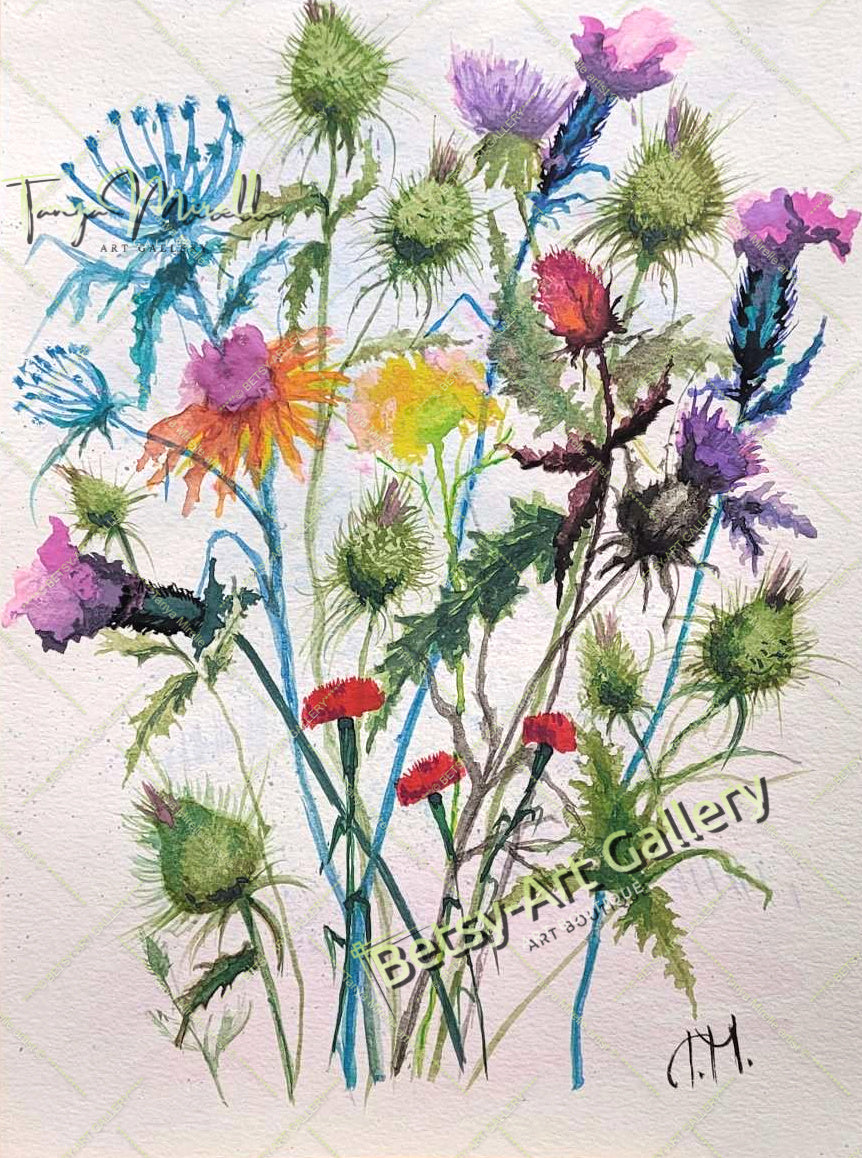 Wildflowers Watercolor Painting, Botanical Wall Art #2 {{ shop_name }}watercolor art print birthday gift blooming garden art botanical print colorful painting floral art floral painting garden painting gift for mom mediterranean art nature painting paper painting small painting wall art home decor watercolor floral watercolor flowers watercolor landscape watercolor painting wildflowers painting