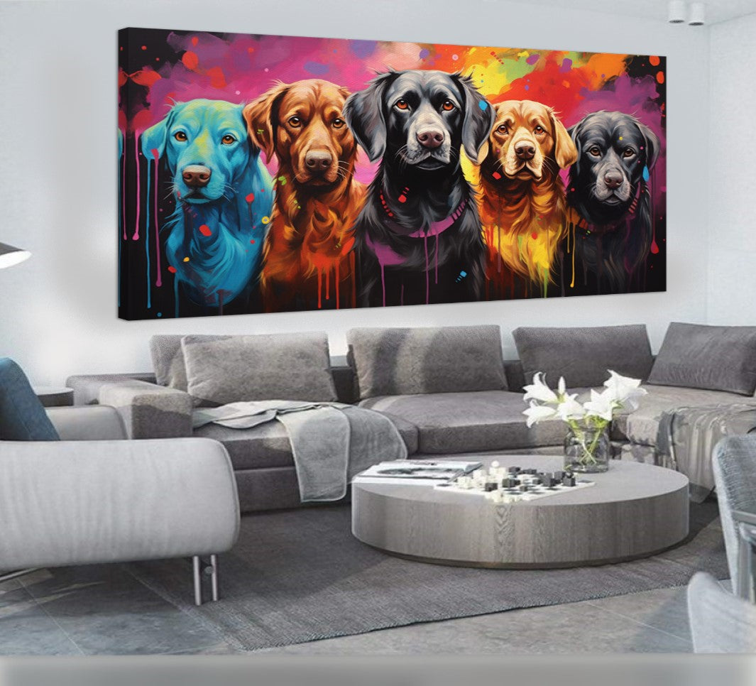 Colorful Dog Family - Vibrant Canvas Art, Modern Prin on Canvas