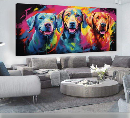 Colorful Dog Family - Vibrant Canvas Art, Modern Prin on Canvas