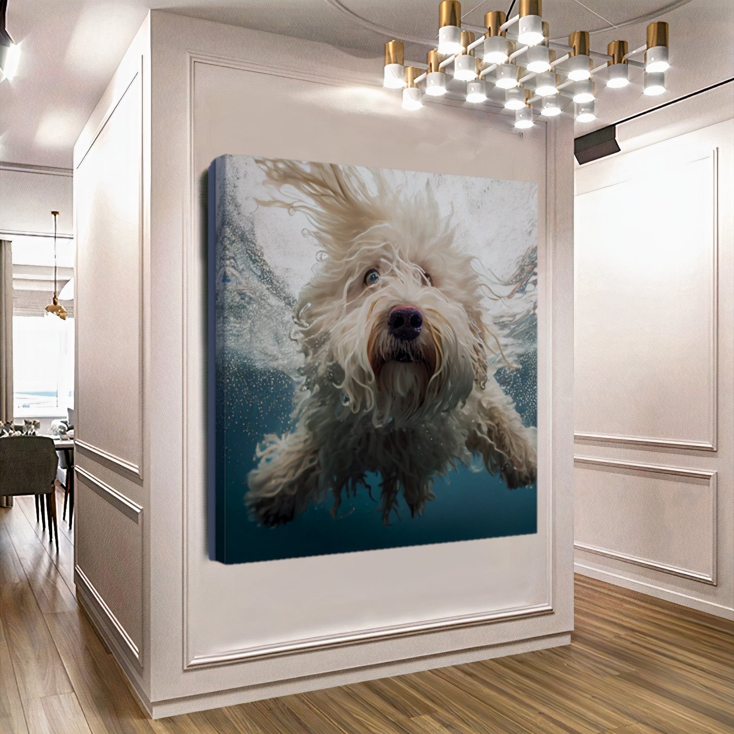 Underwater Dog Photography Canvas - Playful Modern Pet Art - Unique Wall Decor for Animal Lovers