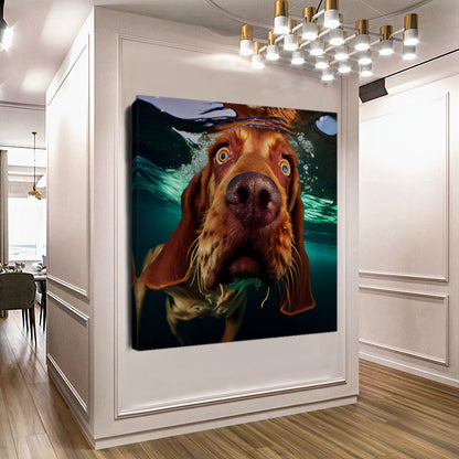 Underwater Dog Photography Canvas - Playful Modern Pet Art - Unique Wall Decor for Animal Lovers