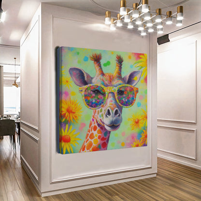 Sunny Giraffe with Sunglasses Canvas - Colorful Fun Animal Art - Modern Wall Decor for Bright Spaces