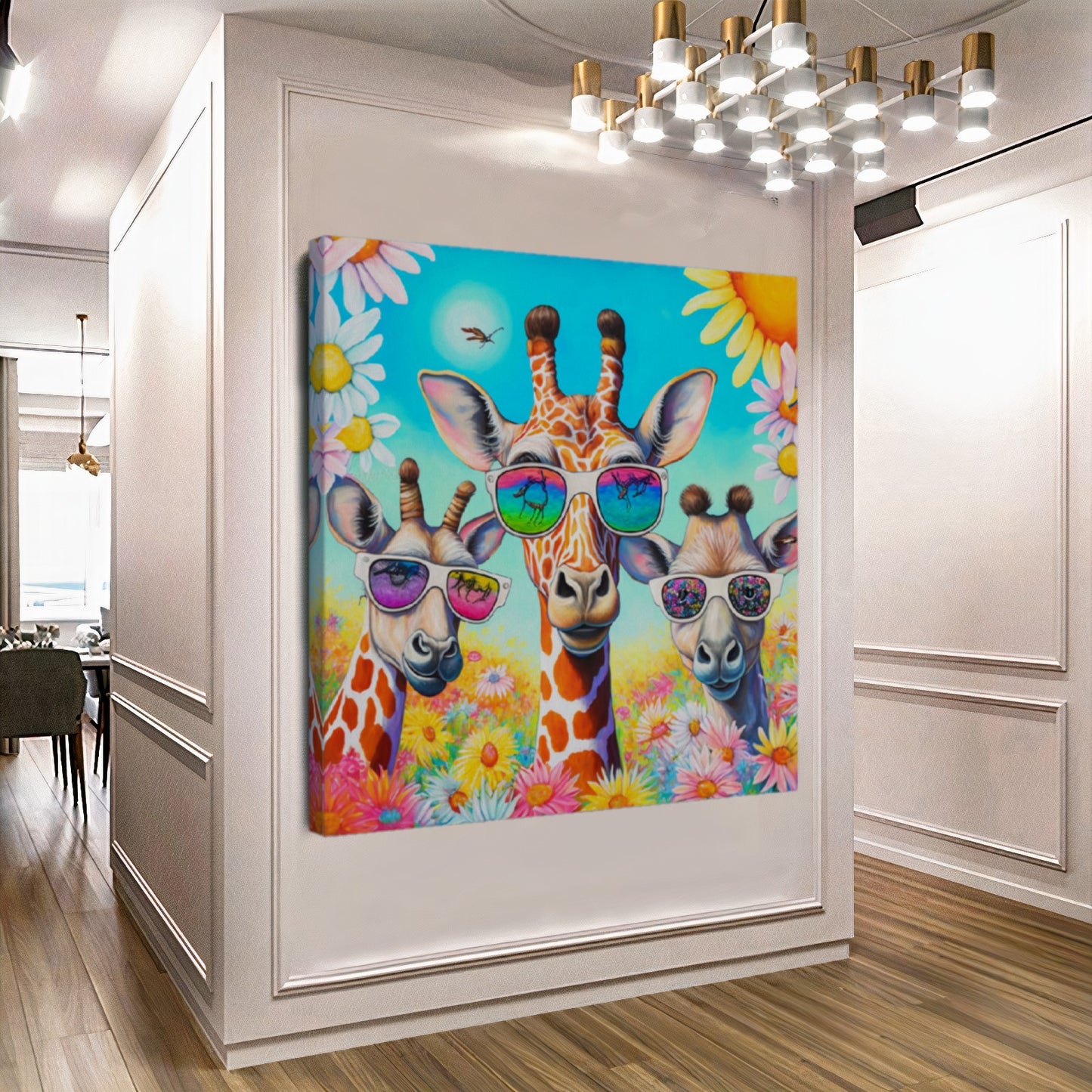 Colorful Giraffes Family, Creative Art Work, Modern Vivid Animal Art