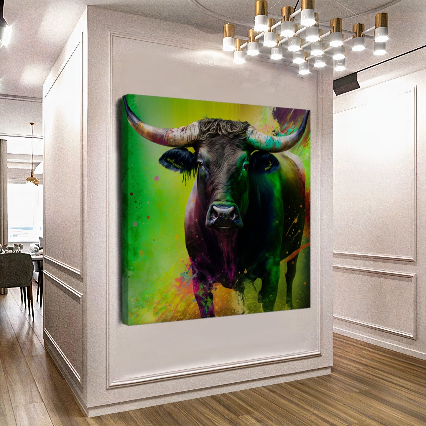 Vibrant Abstract Bull Canvas Print - Modern Colorful Animal Art - Bold Wall Decor for Home or Office