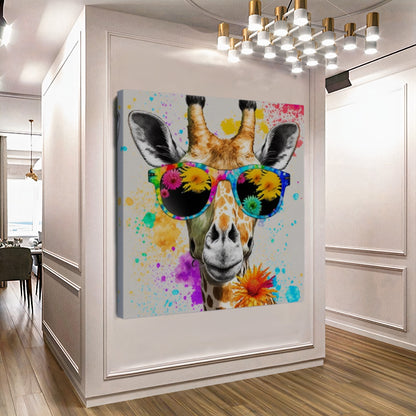 Sunny Giraffe with Sunglasses Canvas - Colorful Fun Animal Art - Modern Wall Decor for Bright Spaces