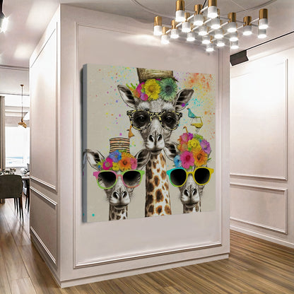 Colorful Giraffes Family, Creative Art Work, Modern Vivid Animal Art