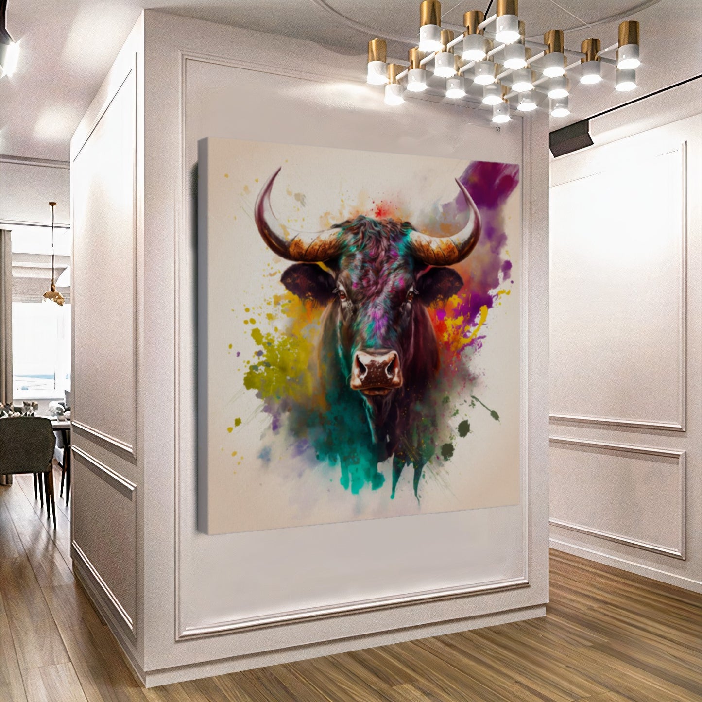 Vibrant Abstract Bull Canvas Print - Modern Colorful Animal Art - Bold Wall Decor for Home or Office