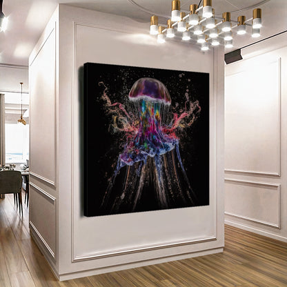 Blue Neon Jellyfish Explosion - Abstract Canvas Print of Underwater Life