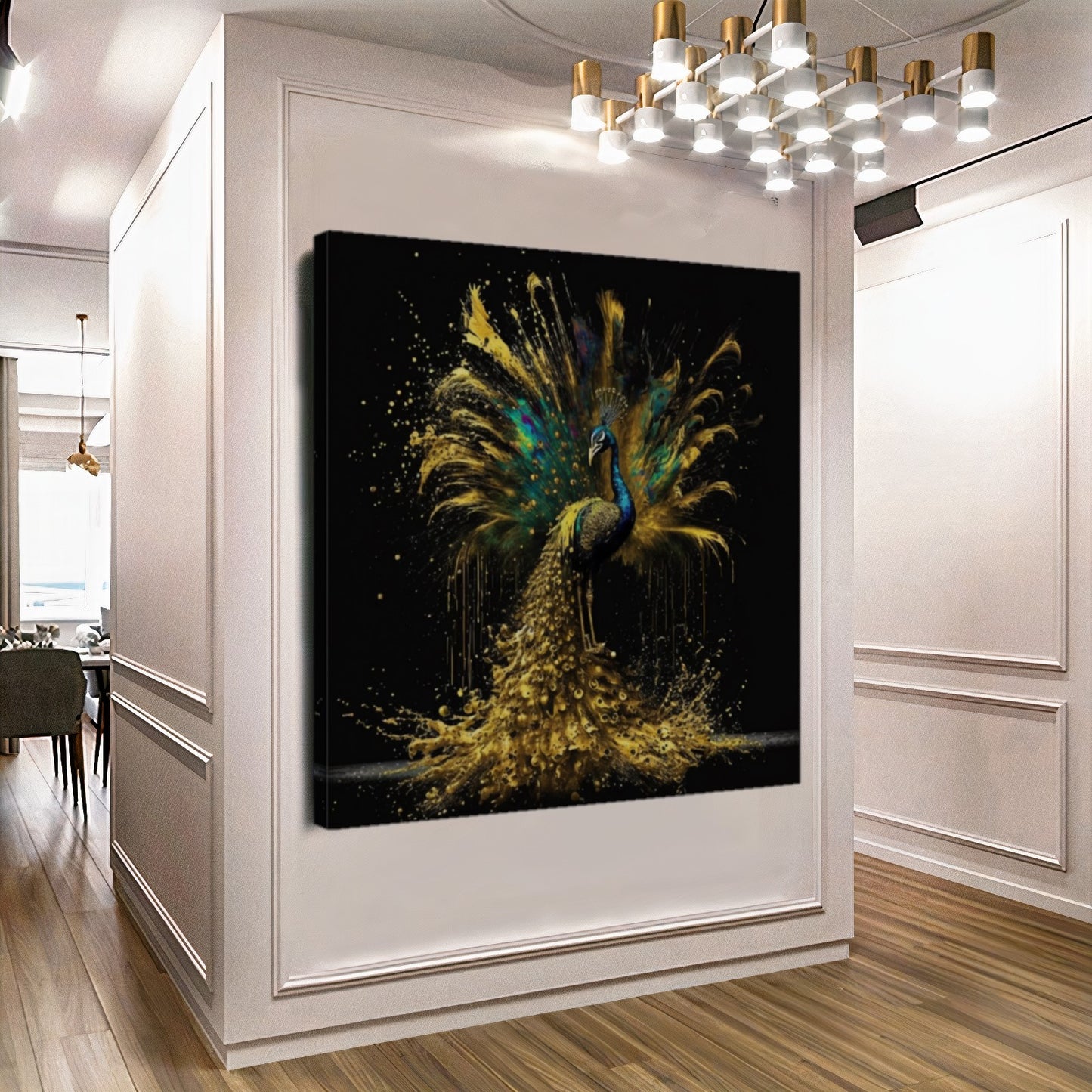 Golden Peacock Splendor - Majestic Canvas Print of Regal Bird