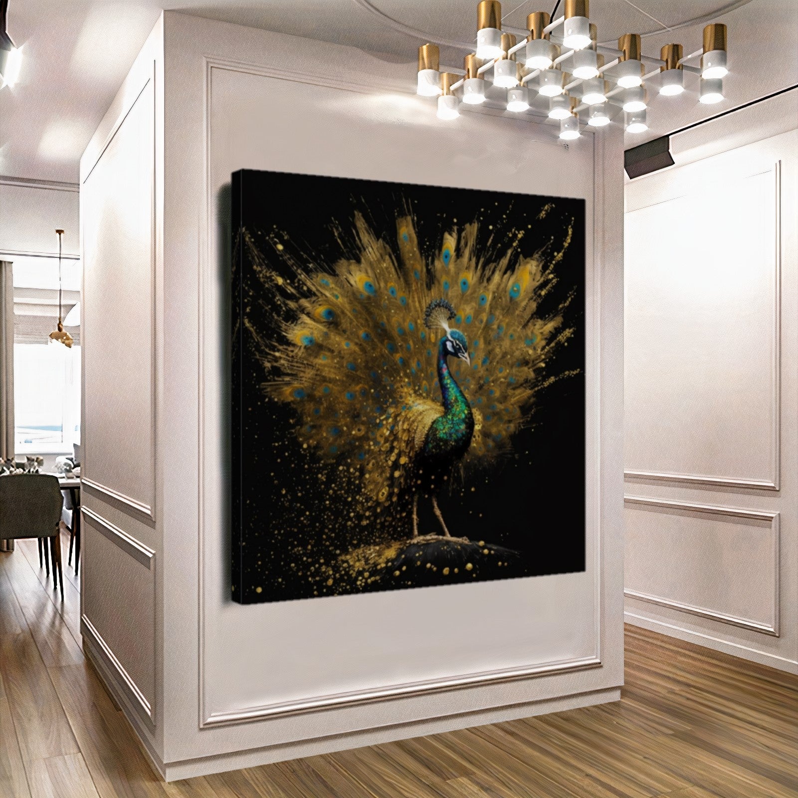 Golden Peacock Splendor - Majestic Canvas Print of Regal Bird