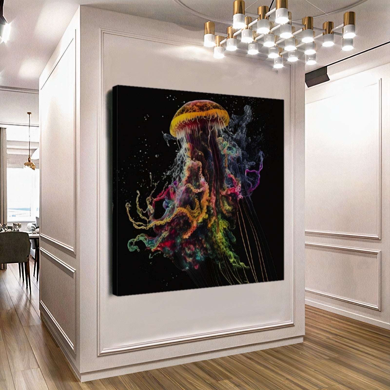 Blue Neon Jellyfish Explosion - Abstract Canvas Print of Underwater Life