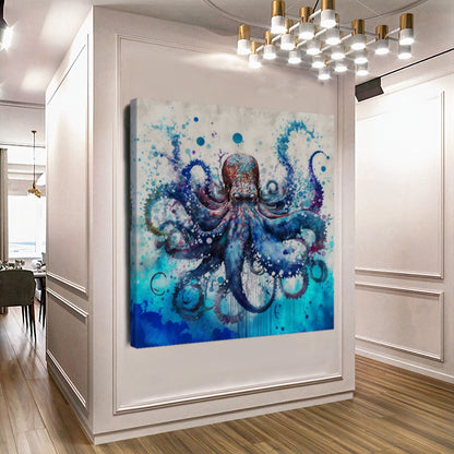 Vibrant Blue Octopus - Underwater Canvas Art Print on Canvas, Unique Gift