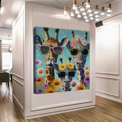 Colorful Giraffes Family, Creative Art Work, Modern Vivid Animal Art