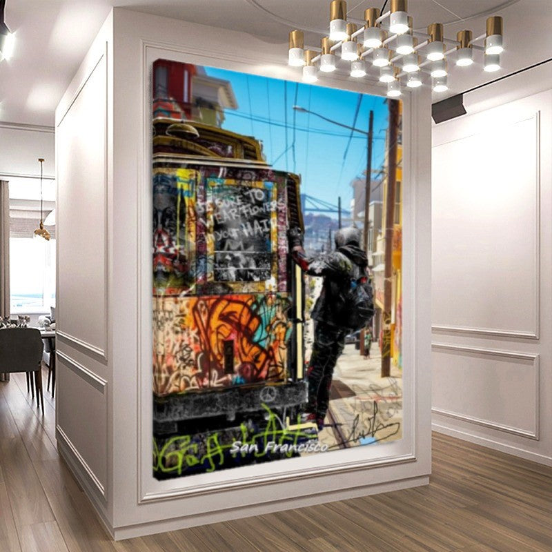 San Francisco Graffiti Streetcar Art Print on Canvas