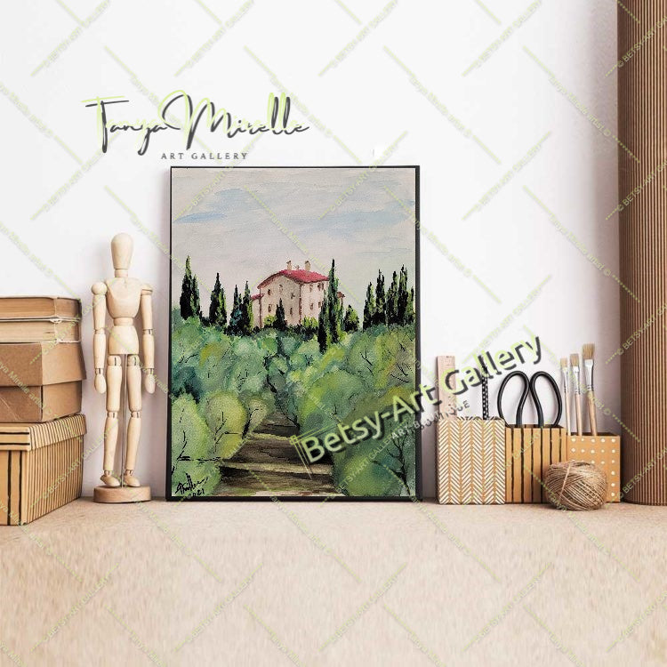 Olive Garden Watercolor Painting, Original Wall Art, No Frame {{ shop_name }}watercolor art print birthday gift blooming garden art botanical print colorful painting floral art floral painting garden painting gift for mom mediterranean art nature painting olive garden painting paper painting small painting wall art home decor watercolor floral watercolor flowers watercolor landscape watercolor painting wildflowers painting