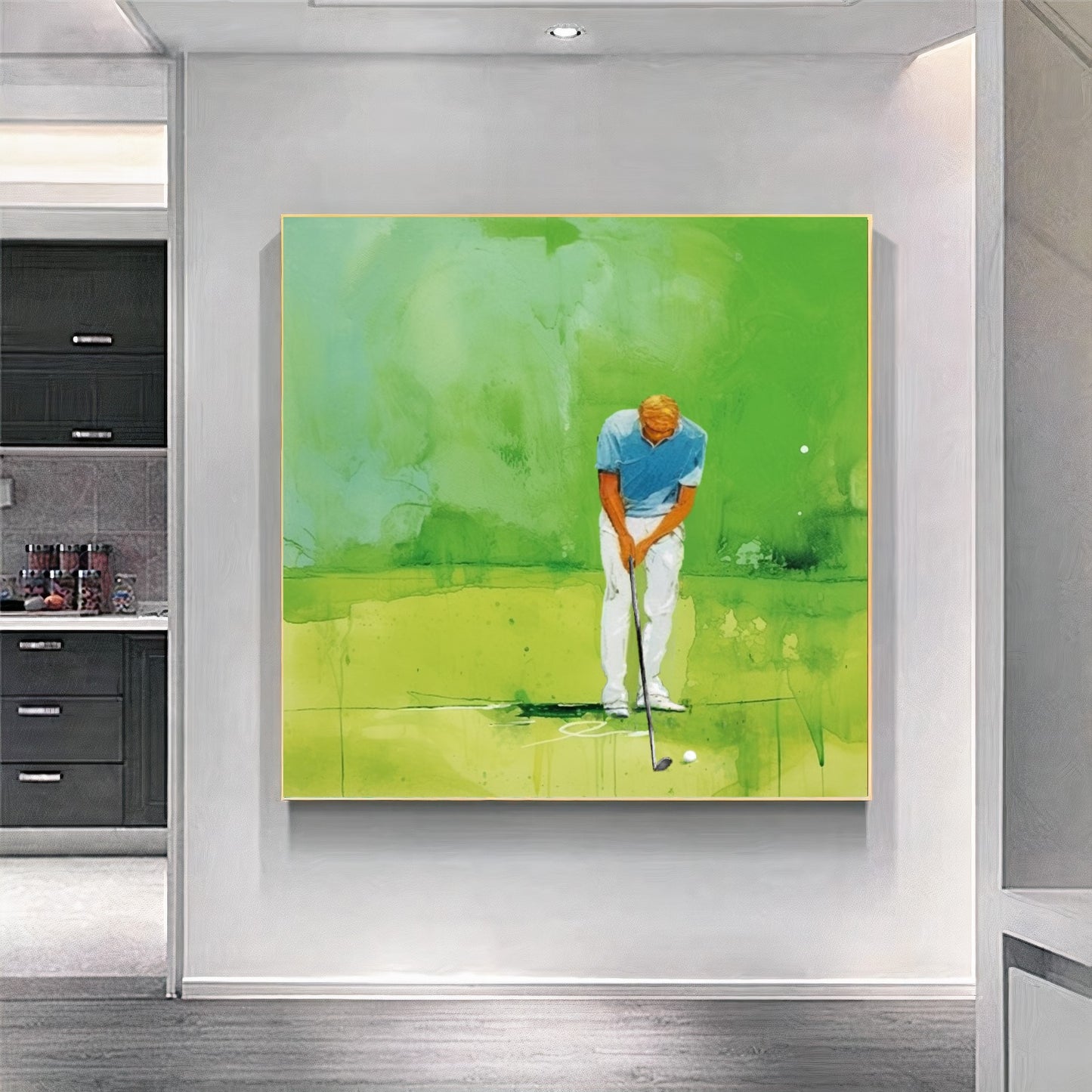 Moden Abstract Golf Art, Green Golf Art - Golfer Watercolor Art Print on Canvas C