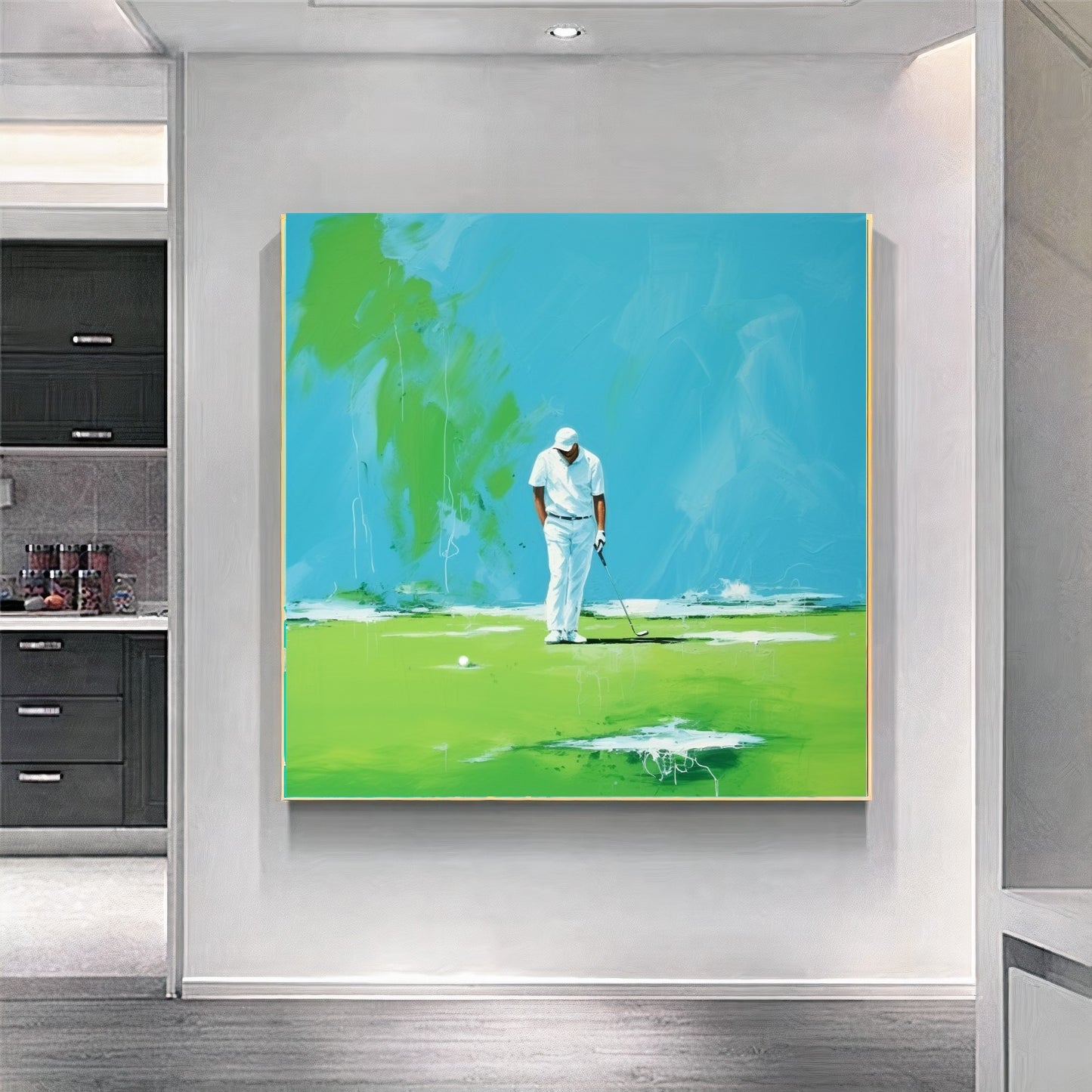 Moden Abstract Golf Art, Green Golf Art - Golfer Watercolor Art Print on Canvas A