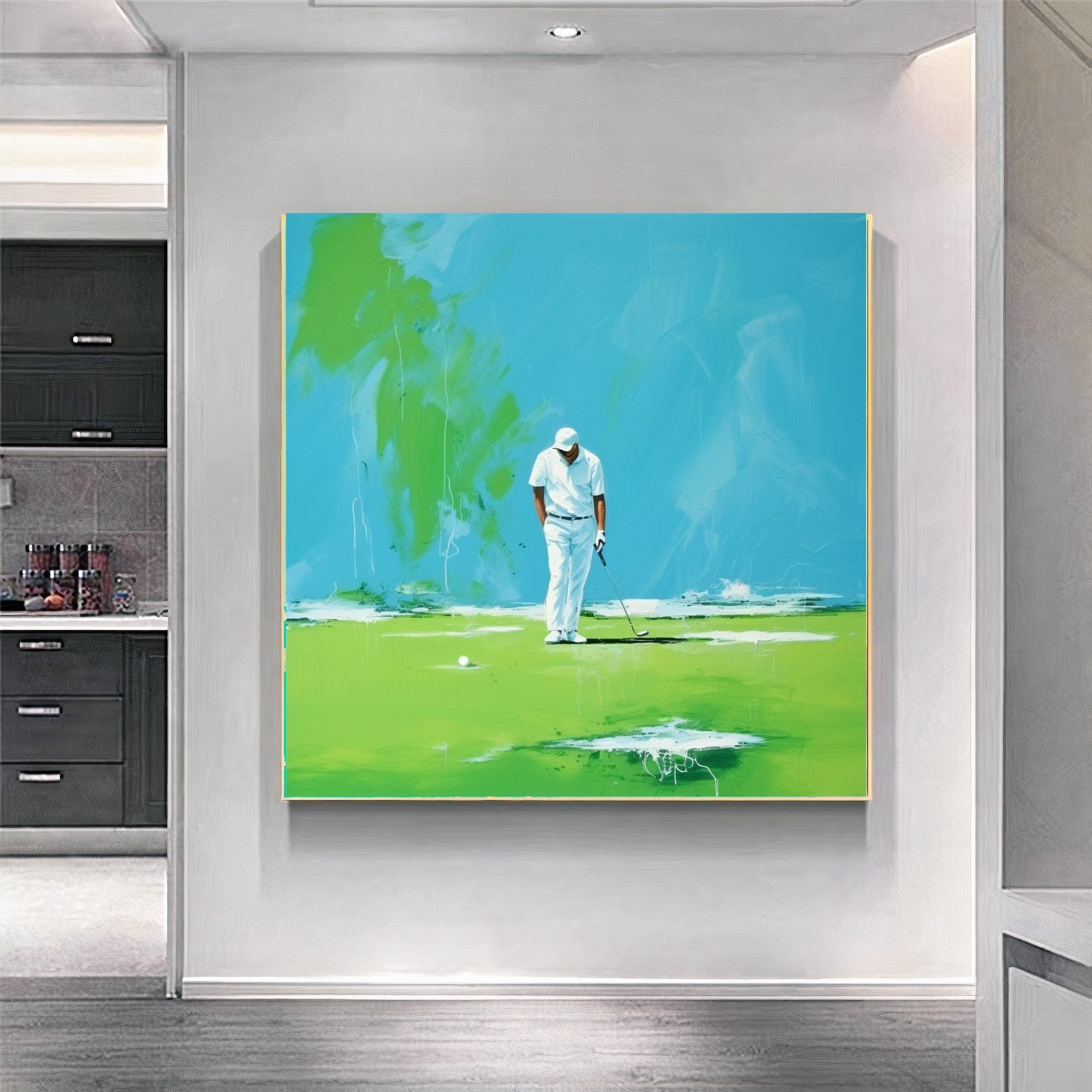 Moden Abstract Golf Art, Green Golf Art - Golfer Watercolor Art Print on Canvas A