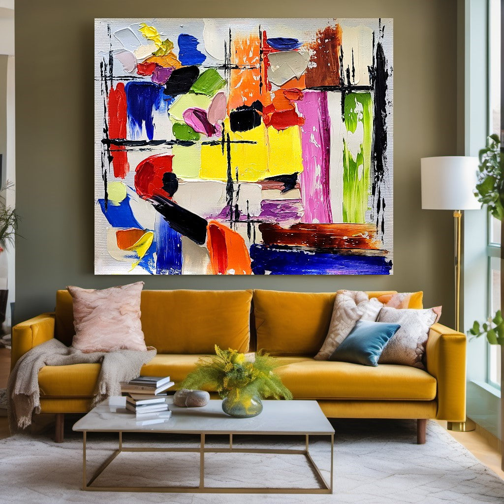 Vibrant Modern Abstract Art for Living room, Impasto Oil Painting on Canvas, Handmade Art for sale