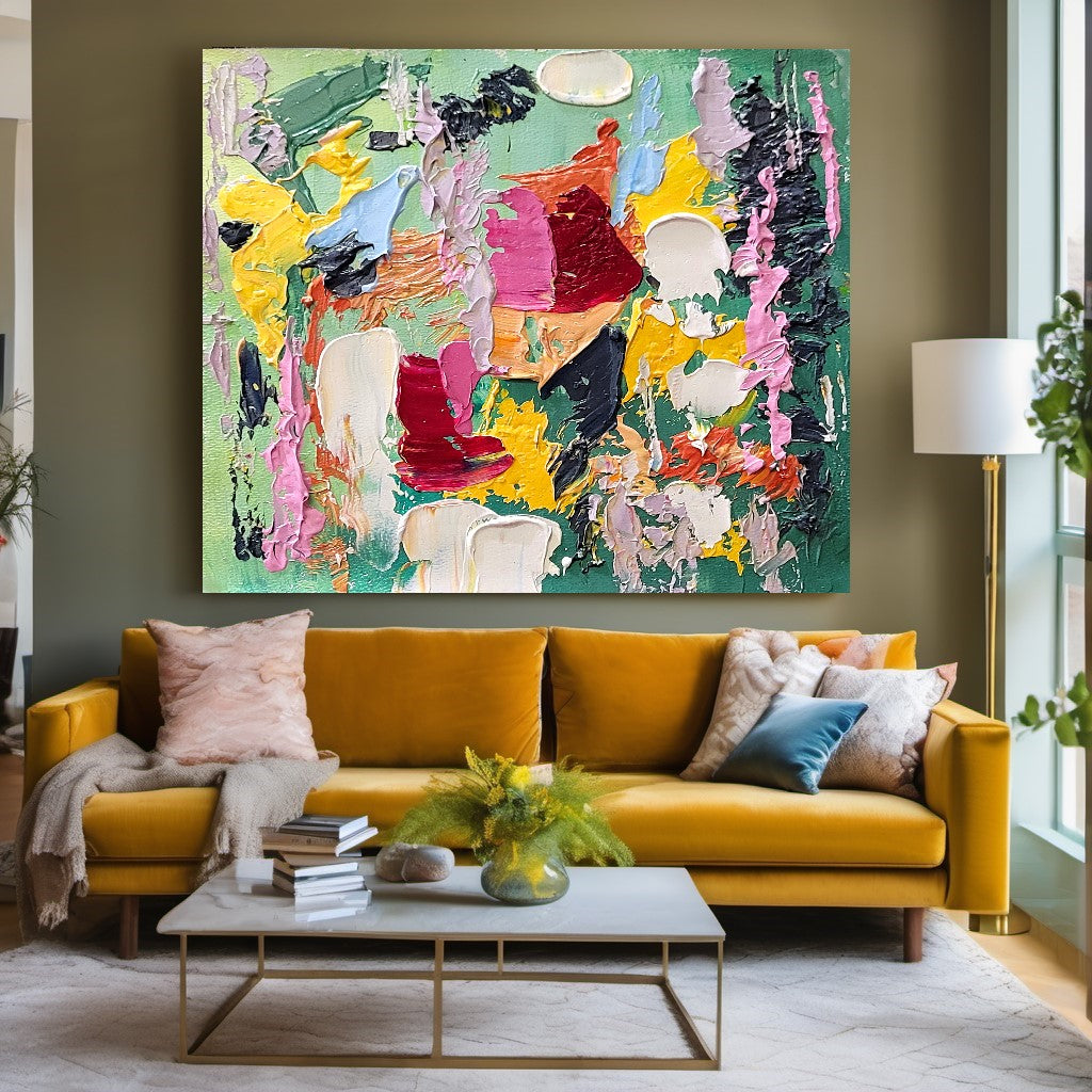 Colorful Modern Abstract Wall Art for Living room, Impasto Oil Painting on Canvas