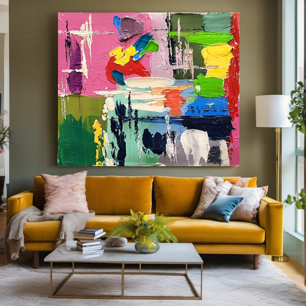 Colorful Modern Abstract Wall Art for Living room, Impasto Oil Painting on Canvas