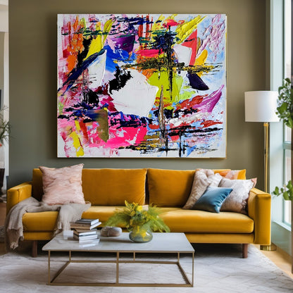 Vivid Abstract Painting, Impasto Oil Painting on Canvas, Large Modern Wall Art for Living Room