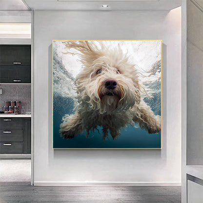 Underwater Dog Photography Canvas - Playful Modern Pet Art - Unique Wall Decor for Animal Lovers